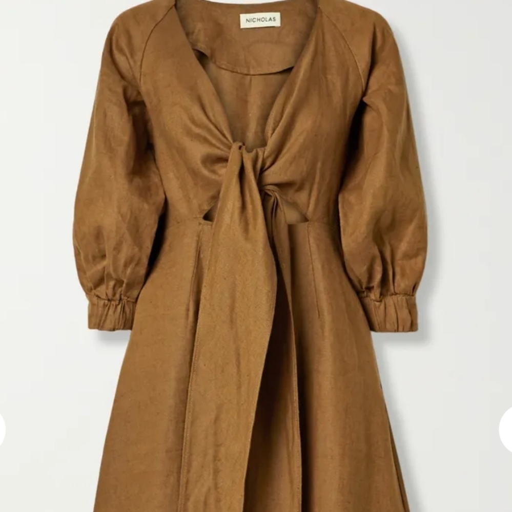 Nicholas Asilah Tie-Front Midi Linen Dress sz 4 NWT - Picture 6 of 14